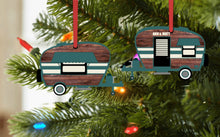 Load image into Gallery viewer, Camper Christmas Ornament, Personalized, Teal and Wood Camper Ornament, Name Ornament, Retro Camper Ornament, Ornament, Camping Gift
