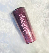 Load image into Gallery viewer, Rose Gold and Brown Ombre Glitter Tumbler, Personalized with Name, Insulated, Custom Name Tumbler, Ombre Tumbler, Mom Gift, Travel Cup, 22oz