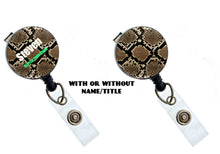 Load image into Gallery viewer, Badge Reel Holder for Men, Personalized Retractable ID Badge Reel, Snake Skin ID Holder, name badge holder for man, ID badge holder clip