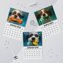 Load image into Gallery viewer, Underwater Dogs Calendar 2026 Featuring 12 Different Dog Breeds, Funny Gift for Dog Owner, New Dog Mom, Spiral Wall Calendar, Dog Lover