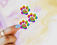 Load image into Gallery viewer, Tie Dye Dog Paw Print Sticker, Pawprints Sticker, Laptop Sticker, Water Bottle Sticker, Dog Paw Sticker, Tumbler Sticker, Paw Print Sticker