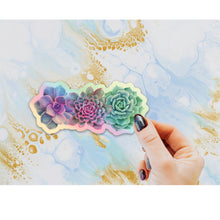 Load image into Gallery viewer, Succulent Holographic Sticker, Laptop Sticker, Water Bottle Sticker, Watercolor Succulent Sticker, Holographic Tumbler Sticker, Succulent