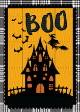 Load image into Gallery viewer, Boo Haunted House Garden Flag, Personalized, Halloween Decoration, Fall Garden Flag, Fall Decor, Fall Yard Decor, Custom Garden Flag, Name