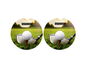 Golf Personalized Car Coasters, Dad Gift, Golfer Car Coasters, Sandstone Car Coasters, Car Accessories, Custom, Father's Day, Set of 2