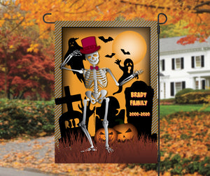 Skeleton Graveyard Garden Flag, Personalized, Halloween Decoration, Fall Garden Flag, Skeleton, Graveyard, Custom Garden Flag, Name Flag