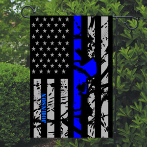 Police Thin Blue Line Gun Garden Flag, Garden Flag, Personalized, Name Garden Flag, Police Decor, Police Flag, Yard Decoration, Gift for Man