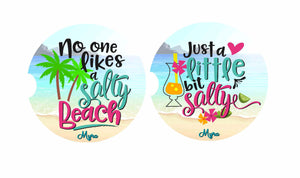 Salty Beach Personalized Car Coasters Set of 2 - Customized - Beach, Ocean, Water - 2 Designs - Gift for Mom - Custom Gift - Car Accessories