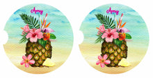 Load image into Gallery viewer, Tropical Beach Pineapple Personalized Car Coasters Set of 2 - Customized - Beach, Ocean, Pineapple, Beach Gift, Car Accessories, Beach Lover