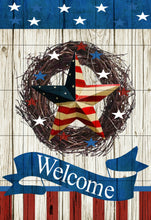 Load image into Gallery viewer, Patriotic Garden Flag Personalized, Welcome USA Garden Flag, Red White and Blue Flag, Holiday Yard Flag, American Flag Decor