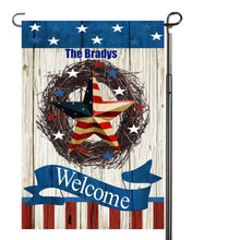 Load image into Gallery viewer, Patriotic Garden Flag Personalized, Welcome USA Garden Flag, Red White and Blue Flag, Holiday Yard Flag, American Flag Decor