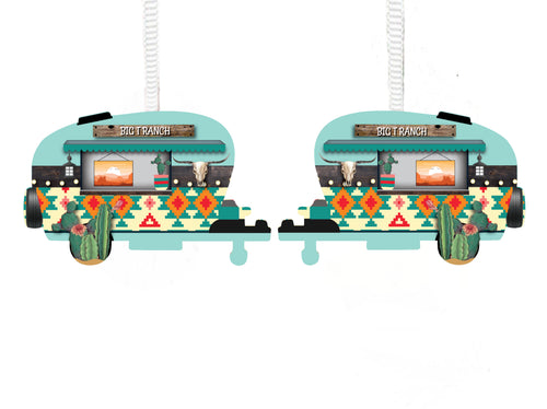 Western Aztec with Cactus and Skull with Lights and Name Camper Christmas Ornament, Personalized, Camper Ornament, Name Ornament, Camping