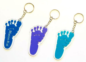 Baby Footprint Personalized Keychain Key Ring , Baby Gift, New Baby, Baby Boy, Baby Girl, Baby Name Gift, 3" - Choose Footprint/Text Color