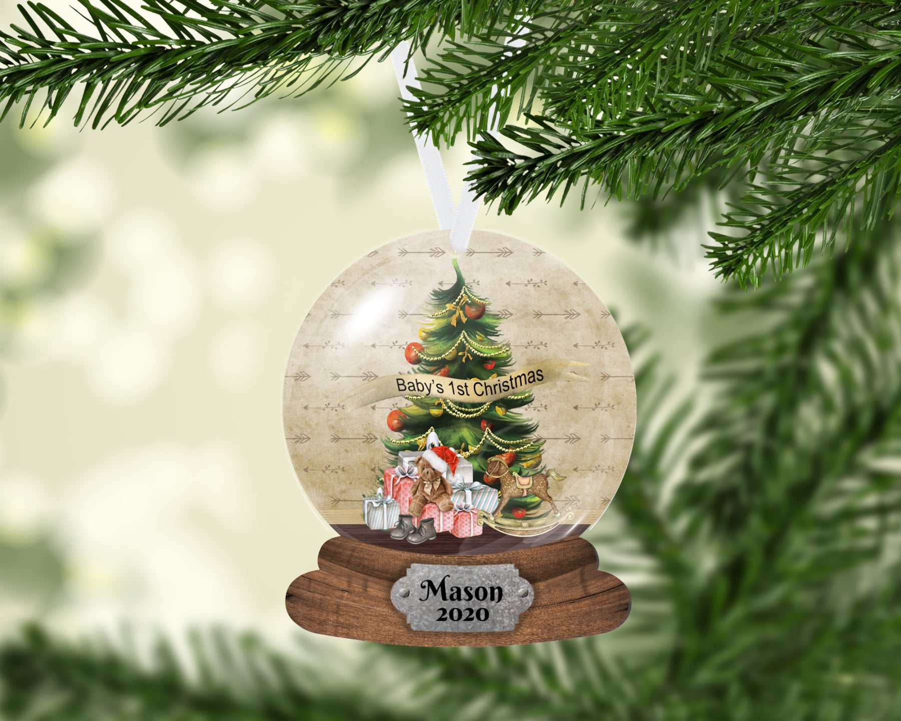 Miniature Baby's First Christmas Ornaments Personalized Name Set