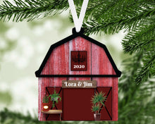 Load image into Gallery viewer, Red Barn Ornament, Farm Ornament, Ranch Ornament, Barn with Plants Ornament, Holiday Decoration, Farm, Ranch, Gift Exchange, Tree Decoration