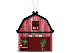 Red Barn Ornament, Farm Ornament, Ranch Ornament, Barn with Plants Ornament, Holiday Decoration, Farm, Ranch, Gift Exchange, Tree Decoration