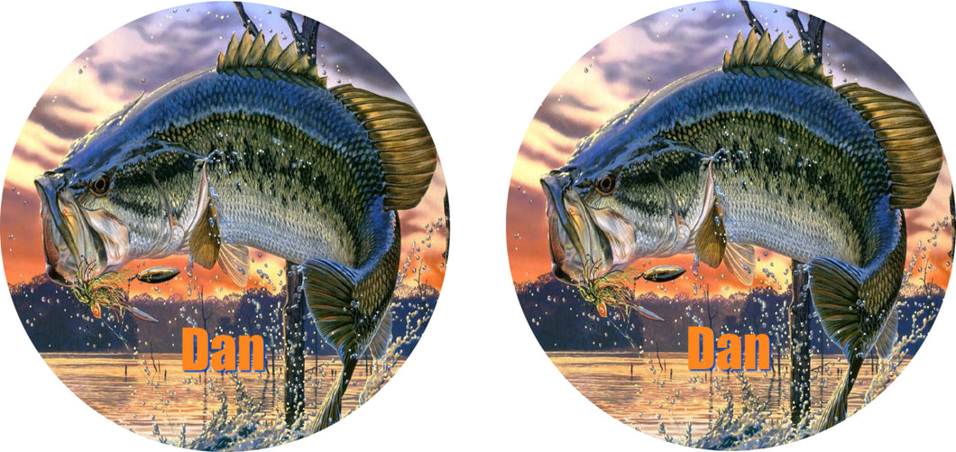 Bass Fish Ceramic Car Coasters, Personalized, Set of 2, Bass Coaster, Car Coasters for Men, Fishing Coaster, Gift for Fisherman, Fishing