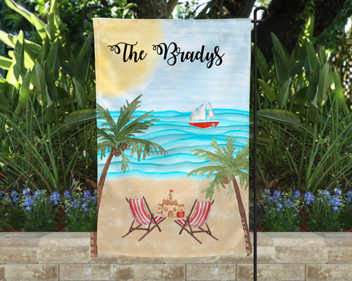 Beach Garden Flag, Personalized, Garden Flag, Name Garden Flag, Beach Decor, Beach Flag, Yard Decor, Yard Decoration, Beach House Decor