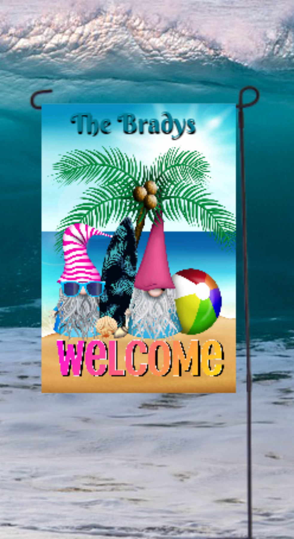 Beach Gnomes Garden Flag, Personalized, Garden Flag, Gnomes Garden Flag, Gnome Gift, Beach Flag, Yard Decoration, Beach House Decor
