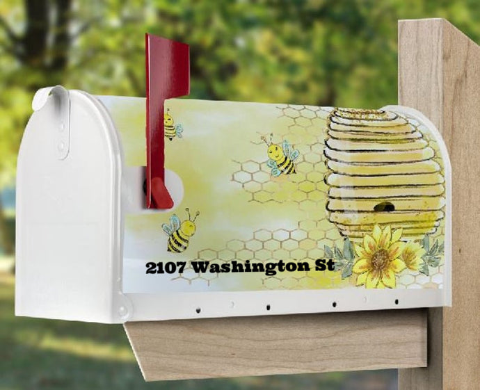 Mailbox Cover with Magnetic Strip - Personalized Bee Beehive Mailbox Decor - Custom Address Mailbox Cover, Personalized Bees Mailbox Cover