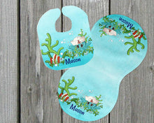 Load image into Gallery viewer, Bib and Burp Cloth Set - Sea Life, Blue and White - Newborn, Baby, Baby Shower Gift, Bib with Name, New Baby Gift, Ocean Gift