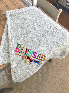 Blessed Arrow Blanket, 50" x 60", Throw, Sweater Fleece Material, Christian, Blessed, Mom Gift, Cozy, Arrow, Family Gift, Red, Purple, Grey