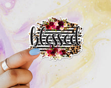 Load image into Gallery viewer, Blessed Sticker, Laptop Sticker, Water Bottle Sticker, Blessed Floral Sticker, Blessed Floral Striped Sticker, Tumbler Sticker, Flowers