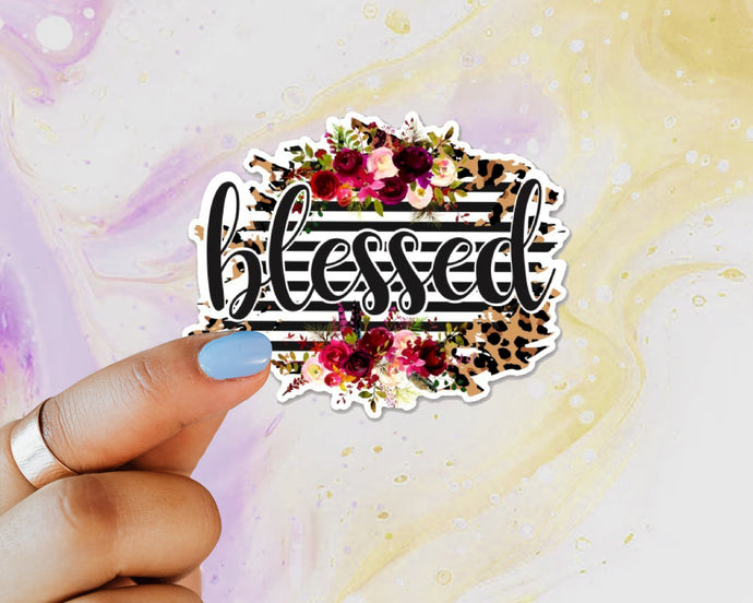Blessed Sticker, Laptop Sticker, Water Bottle Sticker, Blessed Floral Sticker, Blessed Floral Striped Sticker, Tumbler Sticker, Flowers