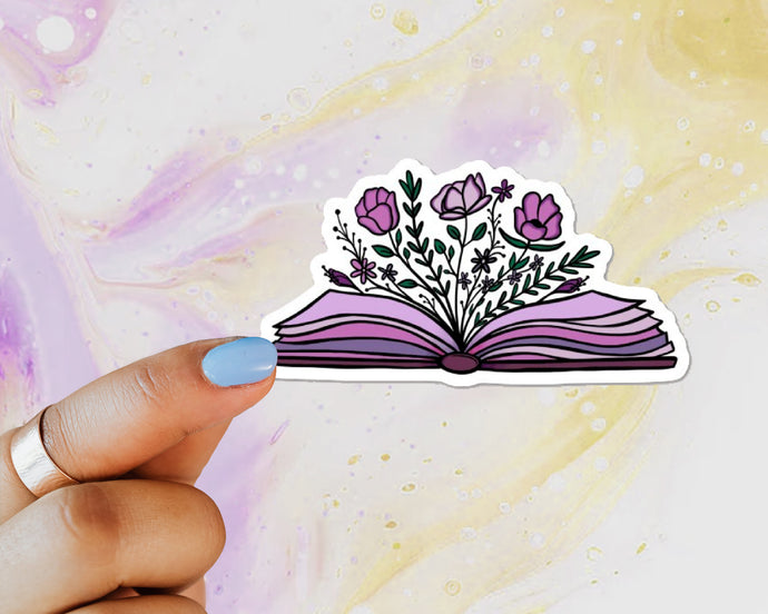 Book Floral Sticker, Books Sticker, Sticker for Women, Book Lover, Hustle, Purple Book Sticker, Book Laptop Sticker, Water Bottle Book