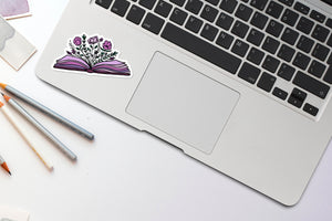 Book Floral Sticker, Books Sticker, Sticker for Women, Book Lover, Hustle, Purple Book Sticker, Book Laptop Sticker, Water Bottle Book