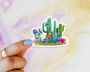 Leopard Cactus Sticker, Laptop Sticker, Water Bottle Sticker, Watercolor Cactus Sticker, Southwest, Tumbler Sticker, Cacti Floral Sticker