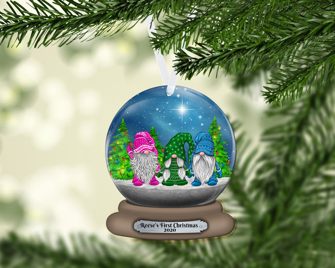 Gnome Snow Globe Christmas Ornament, Personalized, Gnomes, Gnomes Name Ornament, Custom Christmas, Gift for Mom, Family Gift, Kids Ornament