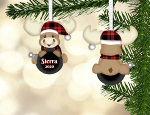 Buffalo Plaid Moose Christmas Ornament, Personalized, Moose Gift, Moose Ornament, Name Ornament, Ornament for Kids, Moose, Holiday Ornament