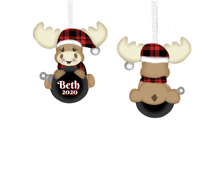 Buffalo Plaid Moose Christmas Ornament, Personalized, Moose Gift, Moose Ornament, Name Ornament, Ornament for Kids, Moose, Holiday Ornament