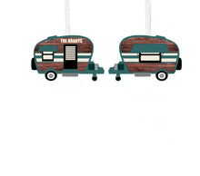 Load image into Gallery viewer, Camper Christmas Ornament, Personalized, Teal and Wood Camper Ornament, Name Ornament, Retro Camper Ornament, Ornament, Camping Gift