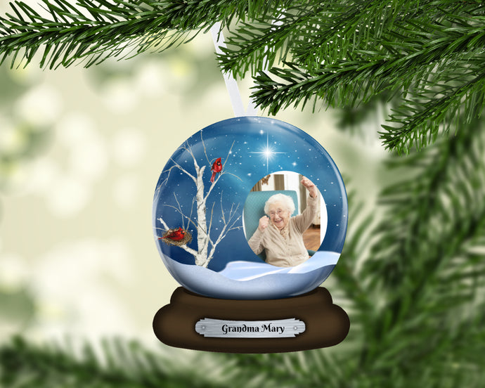 Memorial Cardinal Snow Globe Ornament, In Memory Christmas Ornament, Remembrance Gift, Loss of Loved One, Memorial Gift, Printed Both Sides
