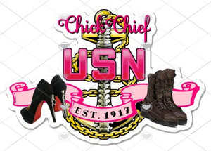 Chick Chief CPO Sticker, Chief Petty Officer, Navy Ladies, U.S. Navy Female, Pink, Laptop Sticker, Water Bottle Sticker, Tumbler Sticker