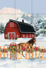 Load image into Gallery viewer, Christmas Horse Barn Garden Flag, Barn Christmas Flag, Horse Gift, Personalized Garden Flag, Christmas Garden Flag, Custom Garden Flag