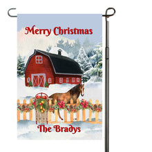 Load image into Gallery viewer, Christmas Horse Barn Garden Flag, Barn Christmas Flag, Horse Gift, Personalized Garden Flag, Christmas Garden Flag, Custom Garden Flag