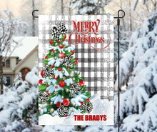 Load image into Gallery viewer, Merry Christmas Tree Personalized Garden Flag, Holiday Garden Flag, Outdoor Christmas Decoration, Custom Christmas Flag, Snowy Tree Flag