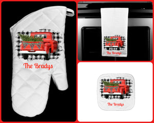 Red Christmas Truck Joy Oven Mitt Pot Holder Towel
