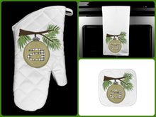 Load image into Gallery viewer, Ornament Initial Personalized Oven Mitt Pot Holder Towel Gift Set, Neutrals and Buffalo Plaid, Mom Gift, Hostess Gift, Custom Kitchen Set