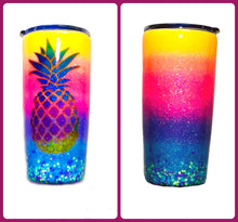 Load image into Gallery viewer, Pineapple Tropical Personalized Glitter Tumbler with Lid - Ombre - Neon Yellow, Neon Pink, Neon Purple, Neon Blue - Luau - Insulated - 20 oz