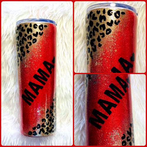 Red Cheetah Leopard Glitter Tumbler - Cheetah Tumbler, Cheetah, Gift for Mom, Mama Tumbler, Insulated, Leopard Gift, Travel Cup, 20 oz