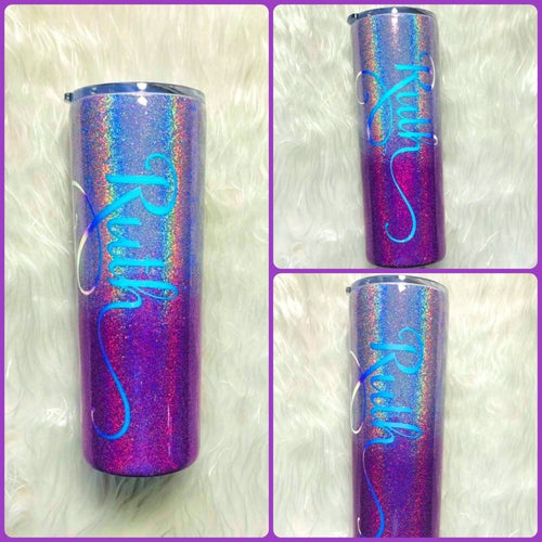 Holographic Glitter Personalized Tumbler, Purple, Insulated, Custom Name Tumbler, Linear Holographic Tumbler, Gift for Mom, Skinny 20 oz