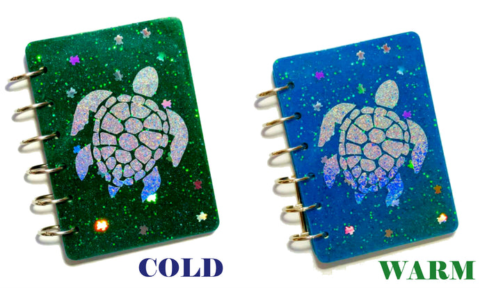 Sea Turtle Color Changing Glitter Notebook, Holographic Turtle, Ocean, Handmade Notebook, Glitter Notebook, Notebook Cover, Epoxy Notebook