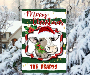 Cow Merry Christmas Garden Flag, Cows, Cow Gift, Personalized Garden Flag, Cow Christmas, Christmas Garden Flag, Custom Garden Flag, Cow