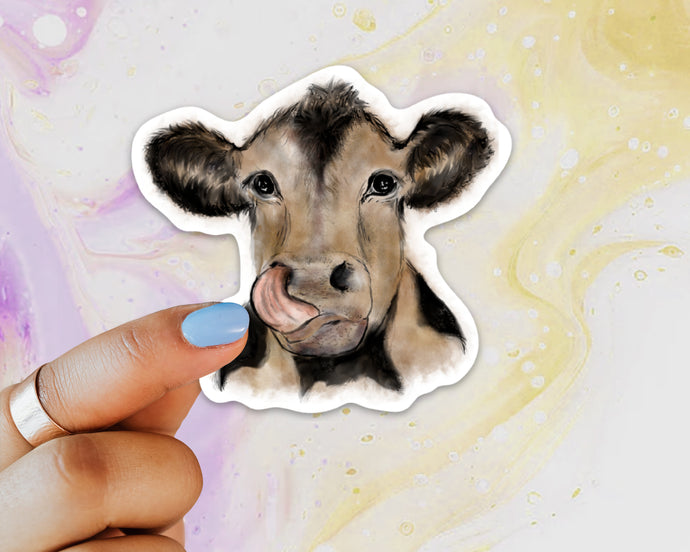 Licking Cow Sticker, Laptop Sticker, Water Bottle Sticker, Cow Sticker, Cows, Tumbler Sticker, Brown Cow Sticker, 4-H