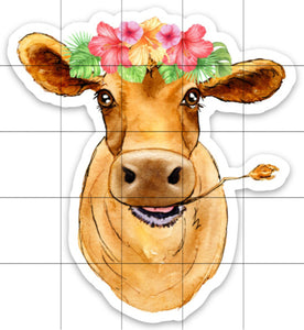 Cow Floral Crown Sticker, Cow Sticker, Cow Sticker for Laptops, Cows, Water Bottles, Gift for Cow Lovers, Brown Cow, Cow, 4-H Cows, Flowers