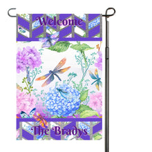 Load image into Gallery viewer, Dragonfly Garden Flag, Personalized, Name Garden Flag, Dragonflies, Summer Flag, Yard Decor, Dragonfly Yard Decoration, Summer Yard Flag