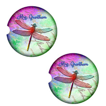 Load image into Gallery viewer, Dragonfly Personalized Car Coasters, Dragonfly Coaster, Dragonflies Gift, Name Coasters, Personalized Coaster, Sandstone Coasters, Set of 2